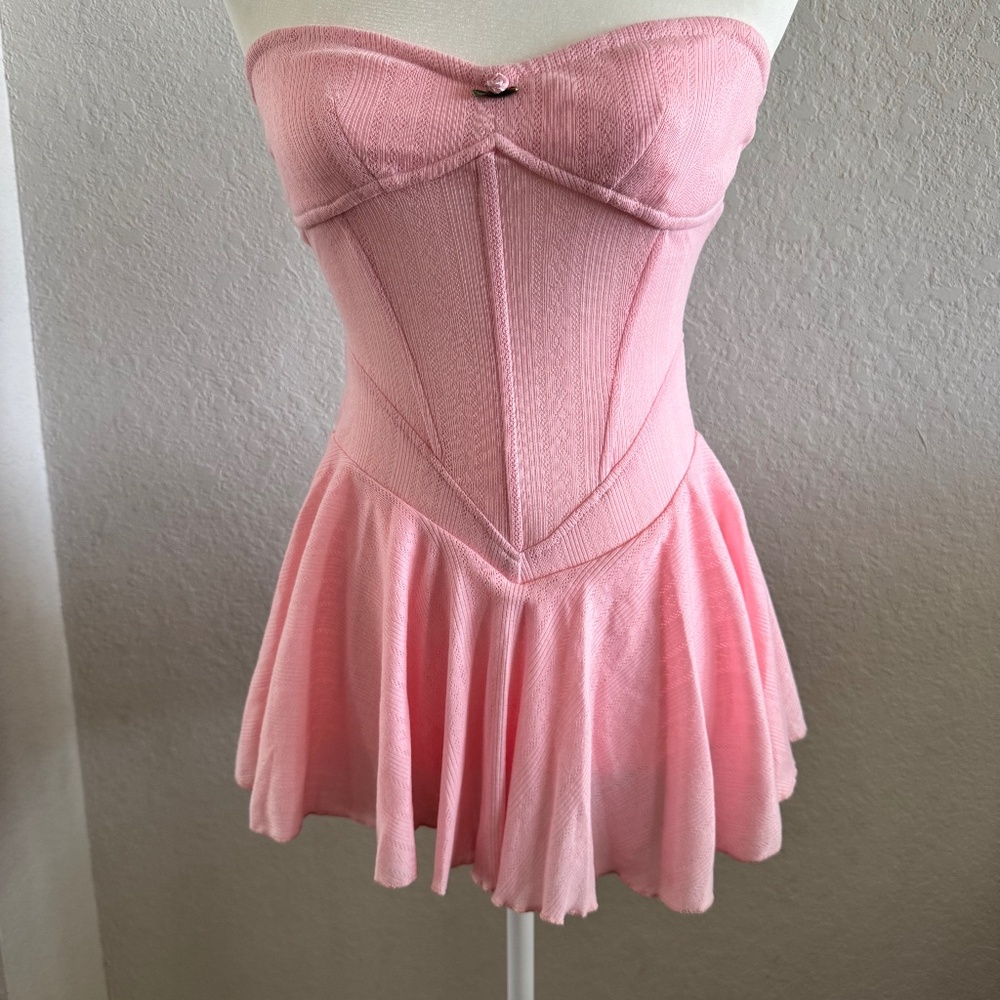 Dolls Kill Pointelle Knit Strapless Mini Dress New Pink Women's Size S/M O
